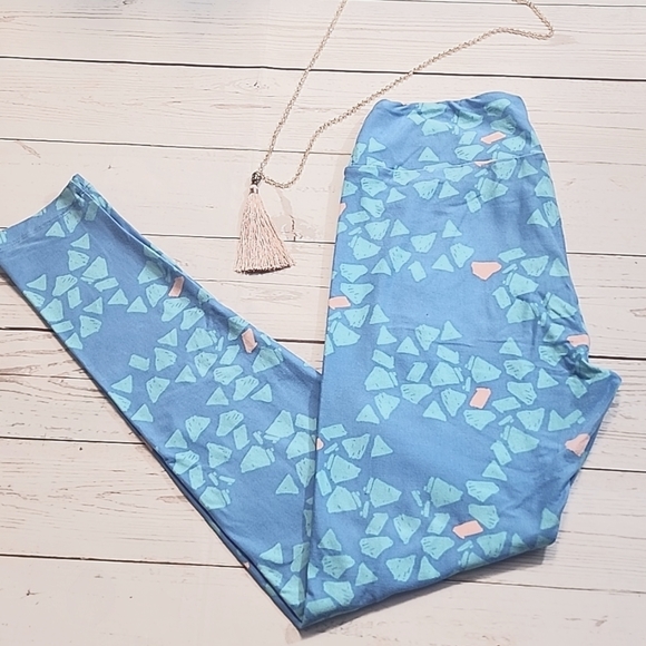LuLaRoe light blue & dusty rose abstract Leggings - OS - Picture 2 of 8